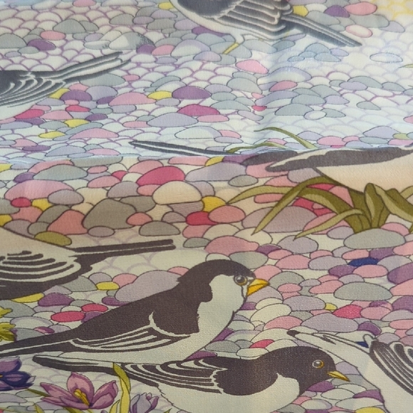 Silk Paris Floral and Bird Print Scarf - Picture 3 of 6